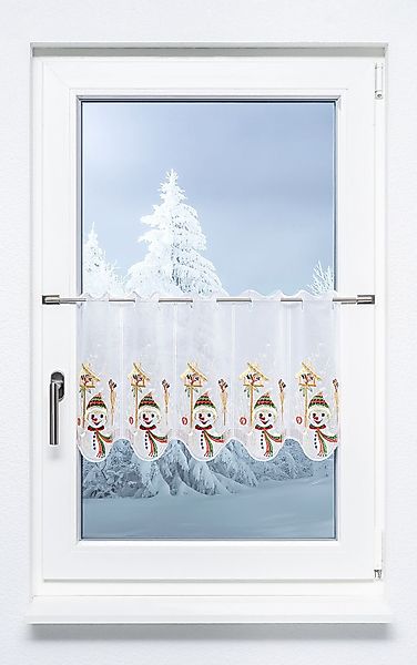 Plauener Spitze® Scheibengardine Schneemann, (1 St), günstig online kaufen