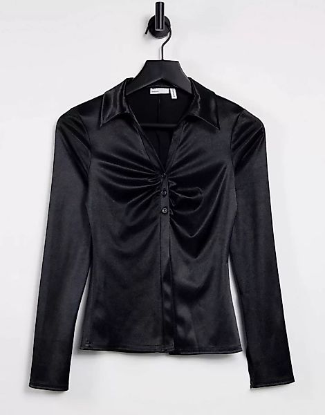 ASOS DESIGN – Jersey-Hemd in Schwarz mit geraffter Vorderseite, Kombiteil günstig online kaufen