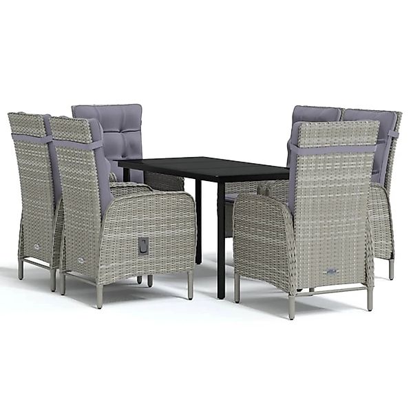 vidaXL 7-Tlg Garten-Essgruppe mit Kissen Grau und Schwarz 3099362 günstig online kaufen