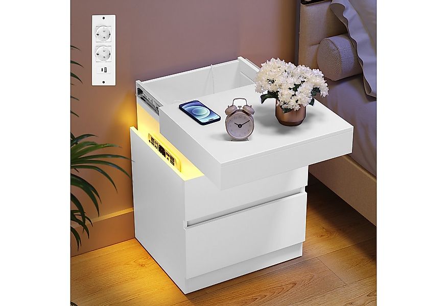 VASAGLE Nachttisch, Beistelltisch mit Ladestation, Nachttisch mit Beleuchtu günstig online kaufen