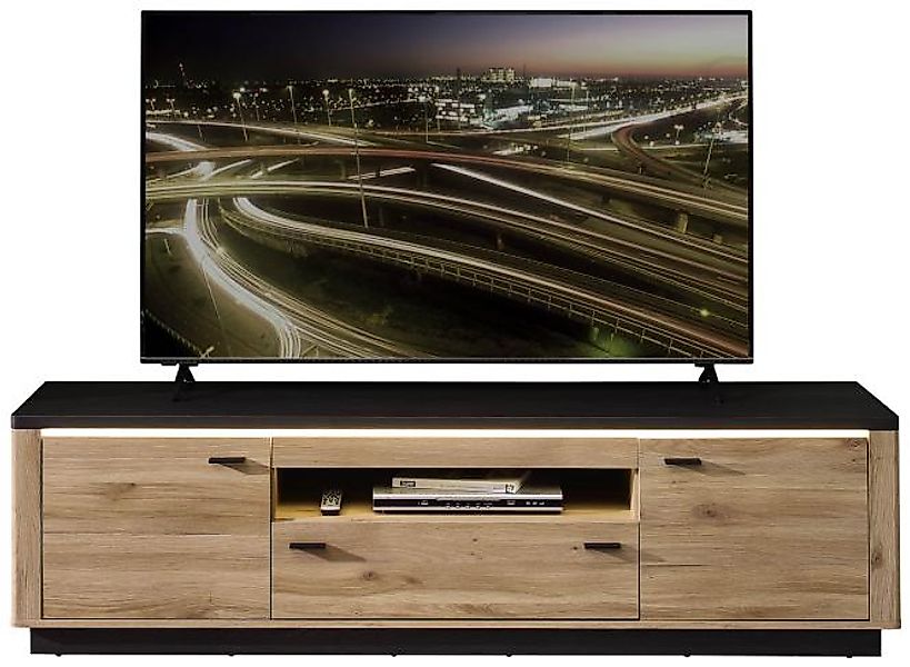 TV-Lowboard inkl. Beleuchtung ca. 199x55x48 cm Mauvella Oak / Carbon Eiche günstig online kaufen