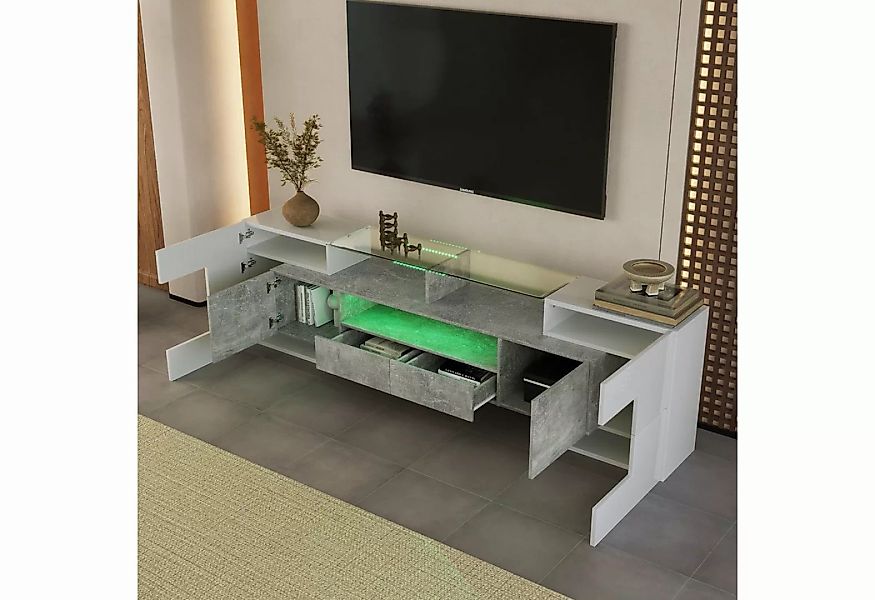 OKWISH TV-Schrank Lowboard TV Schrank (1-St., Weiß+Grau, 200 cm) LED-Beleuc günstig online kaufen