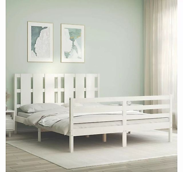 furnicato Bett Massivholzbett mit Kopfteil Weiß 160x200 cm günstig online kaufen