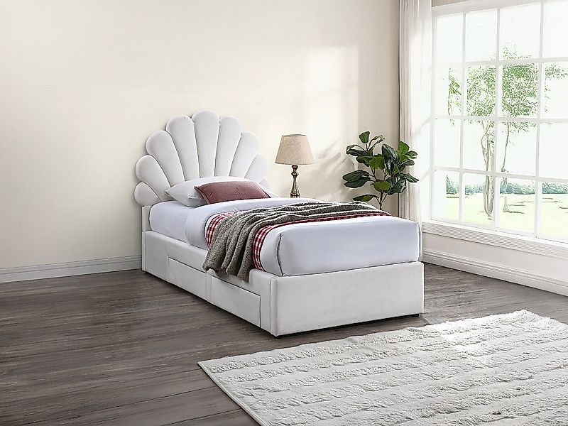 Bett Muschelbett - 90 x 190 cm - mit 2 Schubladen - Samt - Weiß - MOANA günstig online kaufen