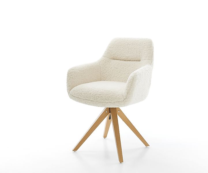 Drehstuhl Pejo-Flex Teddystoff Beige Holzgestell kantig Natur 180° drehbar günstig online kaufen
