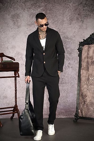 Denim Distriqt Anzug Feiner Sommeranzug in Leinenoptik aus Baumwolle Schwar günstig online kaufen