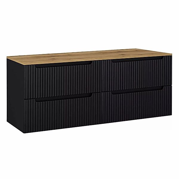 Lomadox Waschbeckenschrank NEWPORT-56-BLACK 160cm, in schwarz mit Eiche, ge günstig online kaufen