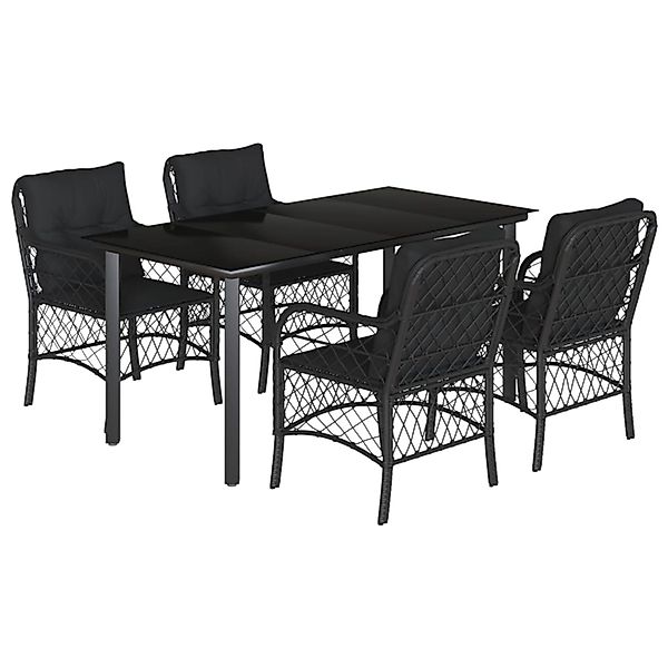 vidaXL 5-Tlg Garten-Essgruppe mit Kissen Schwarz Poly Rattan 3212106 günstig online kaufen