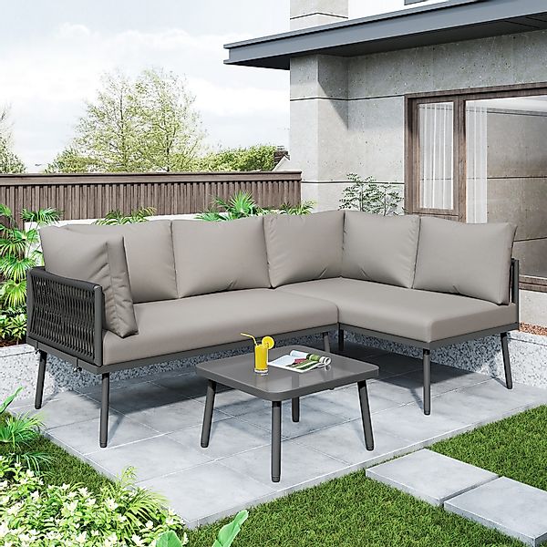 Flieks Gartenlounge-Set, (3-tlg), 4-Sitzer L-förmiges Gartenmöbel günstig online kaufen