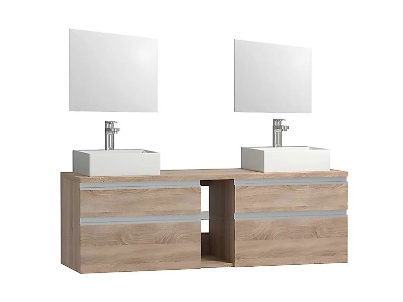Hängendes Badezimmermöbel mit Doppelwaschbecken und Spiegeln - Naturfarben günstig online kaufen