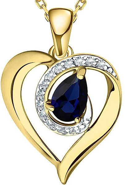 Limana Herzkette echter Saphir 925 Silber vergoldet gold Kette mit Herz Fra günstig online kaufen
