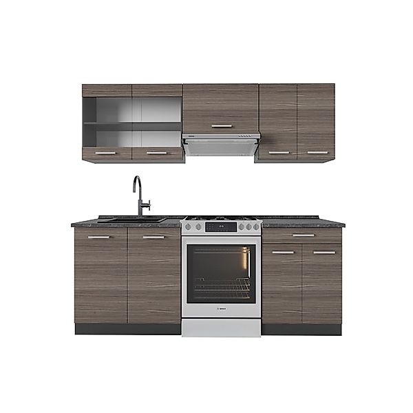 Vicco R-Line Küchenzeile Edelgrau/Anthrazit 200 cm AP Anthrazit ohne E-Gerä günstig online kaufen