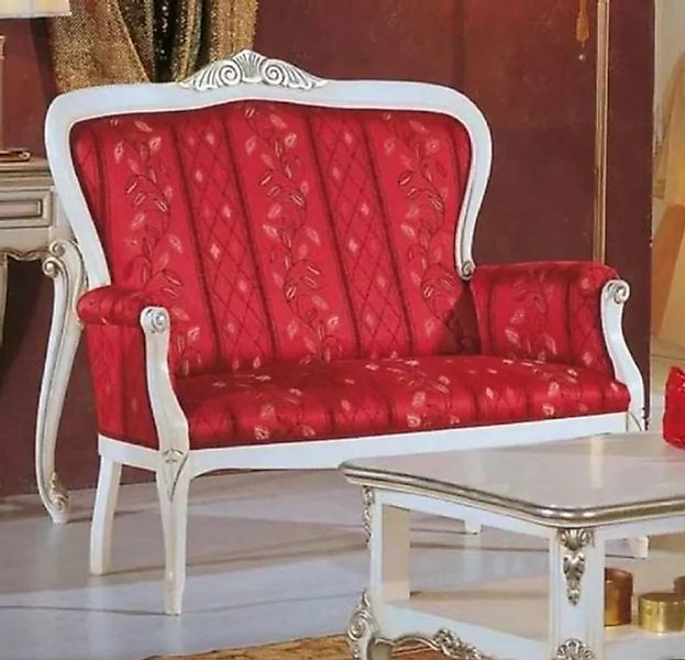 Casa Padrino Sofa Luxus Barock Sofa Rot / Weiß / Silber - Edles Wohnzimmer günstig online kaufen