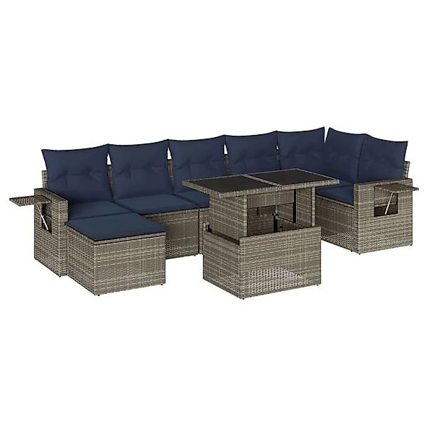vidaXL 8-Tlg Gartensofa-Set mit Kissen Grau Polyrattan 3268061 günstig online kaufen