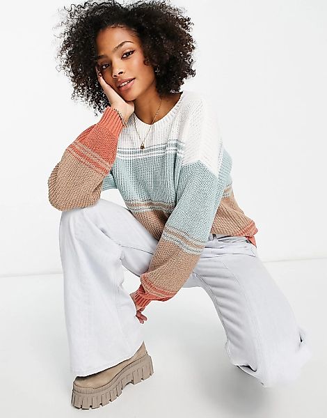 Hollister – Oversize-Pullover mit mehrfarbigem Streifenmuster-Bunt günstig online kaufen