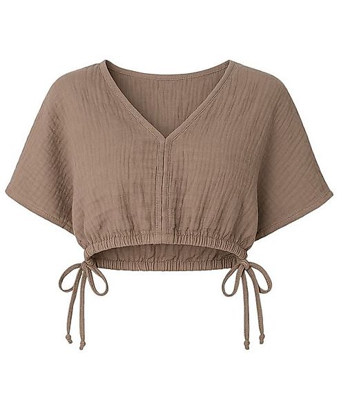 WENOR Crop-Top Musselin Bluse Cropped-Oberteil mit Tunnelzug und V-Ausschni günstig online kaufen