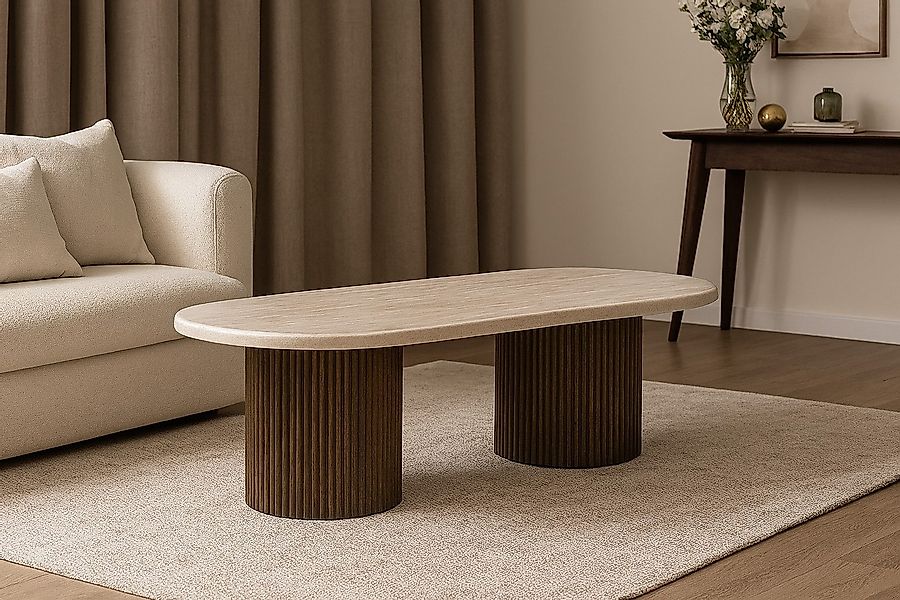 alesvelt Couchtisch Couchtisch ovale Travertin-Tischplatte Tischbeine günstig online kaufen
