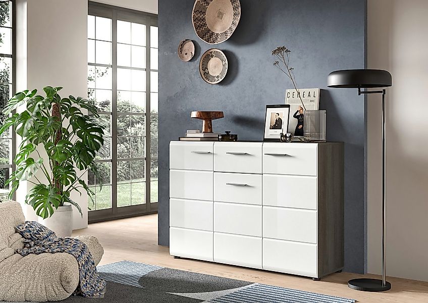 Home affaire Sideboard Rumba, Breite 120cm, in Rauchsilber Nachbildung/Weiß günstig online kaufen