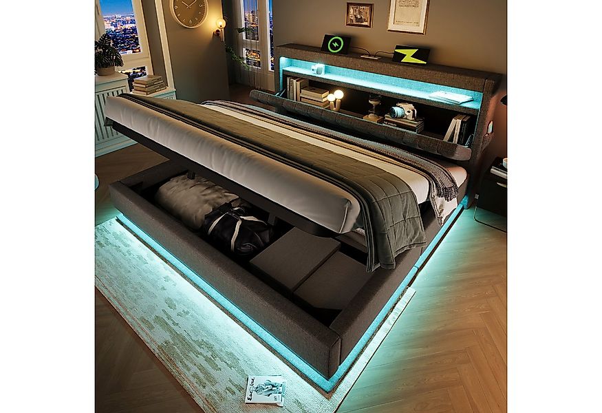 MODFU Polsterbett mit Stauraum LED Beleuchtung Ladefunktion (Struraumbett, günstig online kaufen