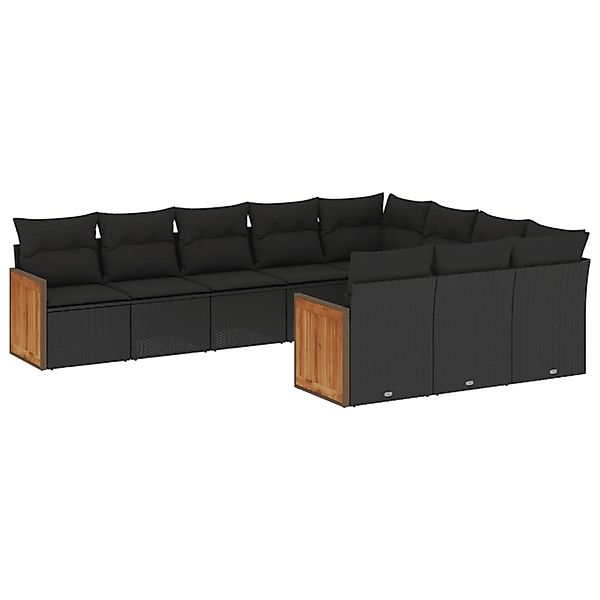 vidaXL 10-Tlg Garten-Sofagarnitur mit Kissen Schwarz Poly Rattan 3228015 günstig online kaufen
