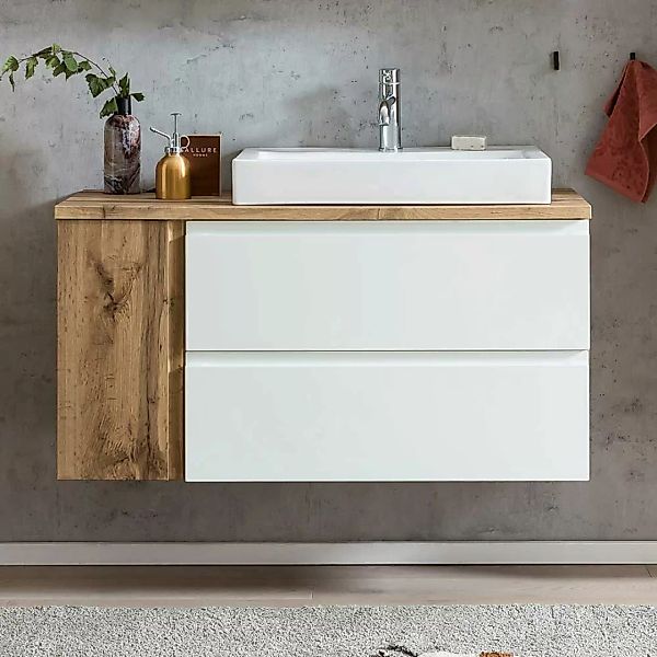 Waschtischschrank mit Becken in Wildeichefarben & Weiß Made in Germany günstig online kaufen