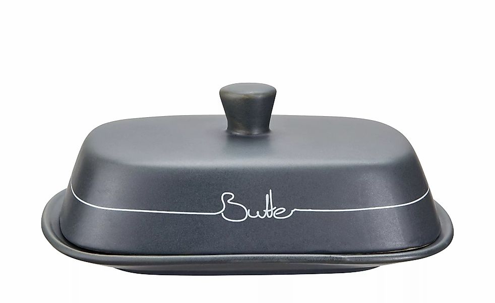 KHG Butterdose   ¦ grau ¦ Steinzeug/Steingut ¦ Maße (cm): B: 12,5 H: 8 Gesc günstig online kaufen