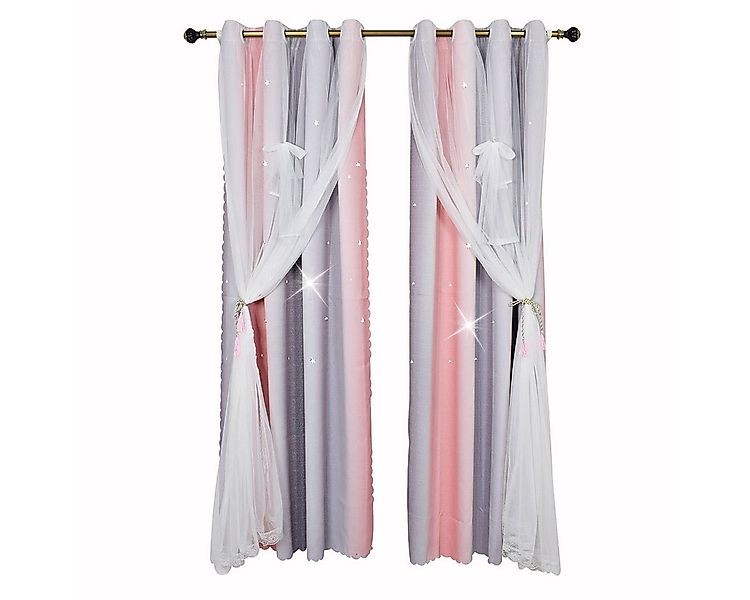 Rosnek Gardine Doppellagige, Ausgehöhlte Sterne, Tüll, Öse, für Kinderzimme günstig online kaufen