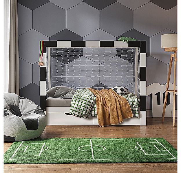 VitaliSpa® Kinderbett Fußballtor, Weiß/Schwarz, 178 x 142.5 cm mit Schublad günstig online kaufen