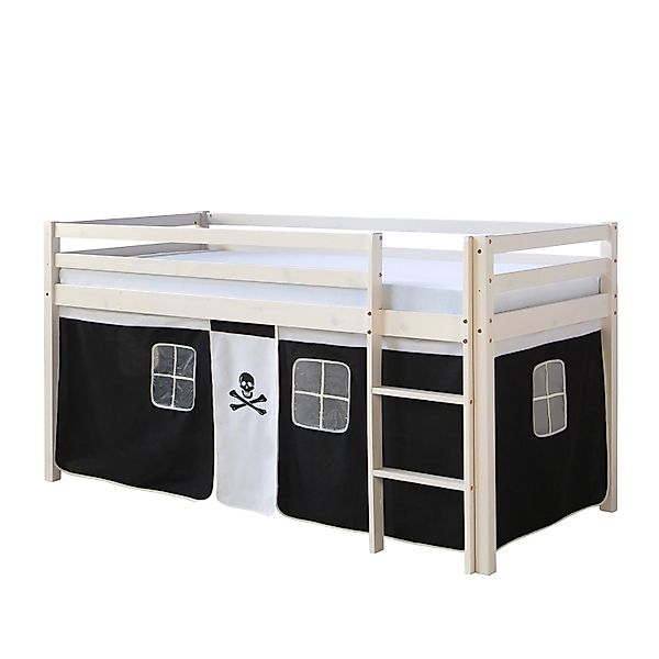 Homestyle4u Hochbett 90x200 Weiß Vorhang Pirat 1534 günstig online kaufen