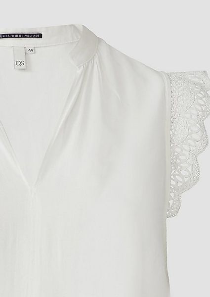 QS Langarmbluse Blusentop mit Spitzendetail Raffung günstig online kaufen