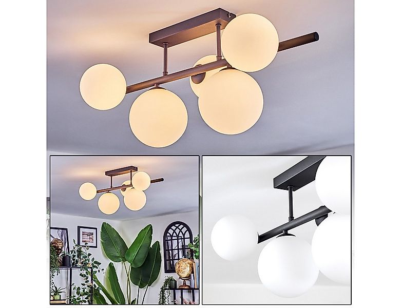 hofstein Deckenleuchte Deckenlampe aus Metall/Milchgas in Schwarz/Weiß, Dec günstig online kaufen