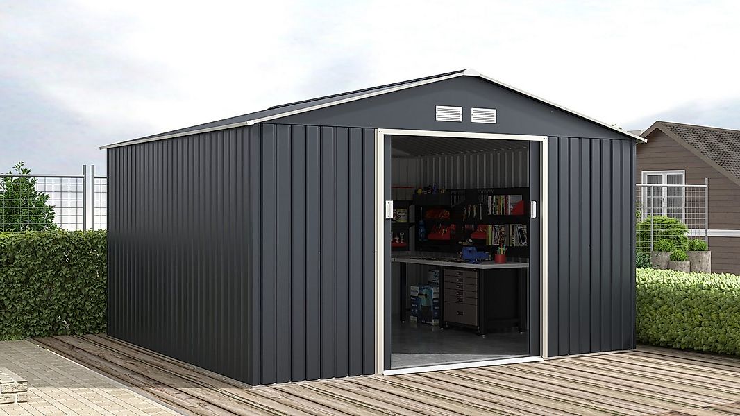 KONIFERA Gerätehaus Burgos Plus, BxT: 341x322 cm, wetterfest und langlebig, günstig online kaufen