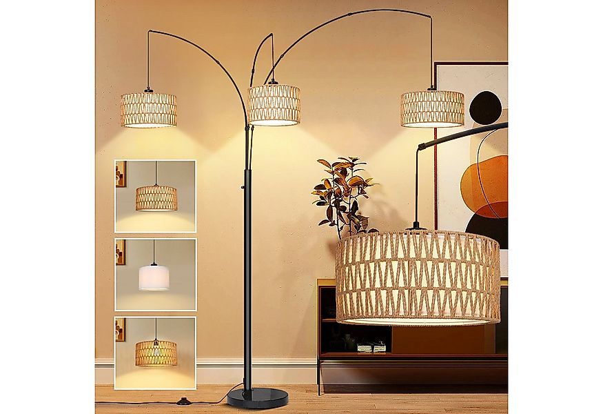 MUPOO Stehlampe Rattan Stehlampe Wohnzimmer,3-flammige Vintage Stehleuchte günstig online kaufen