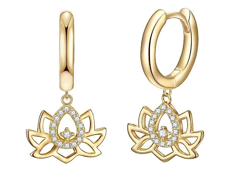 Rafaela Donata Paar Creolen Lotusblume gelbgold, mit Lotusblüte und Zirkoni günstig online kaufen