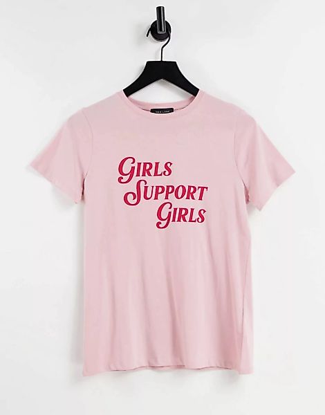 New Look – T-Shirt in Hellrosa mit „Girls Support“-Aufschrift günstig online kaufen