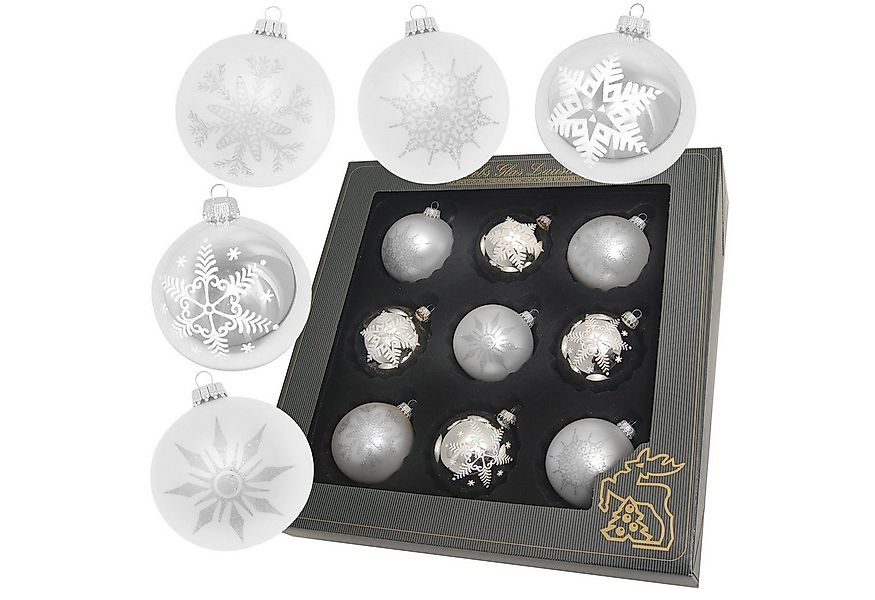 Krebs Glas Lauscha Weihnachtsbaumkugel 9er Kugelsortiment - Silber - Matt u günstig online kaufen