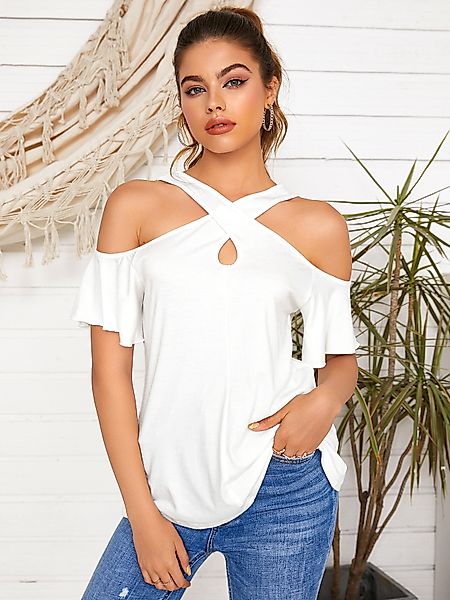 YOINS White Cold Shoulder Kurzarm-T-Shirt günstig online kaufen