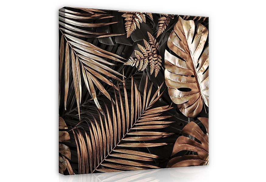 Wallarena Leinwandbild Blätter Abstrakt Gold Schwarz Modern Wandbilder Wand günstig online kaufen