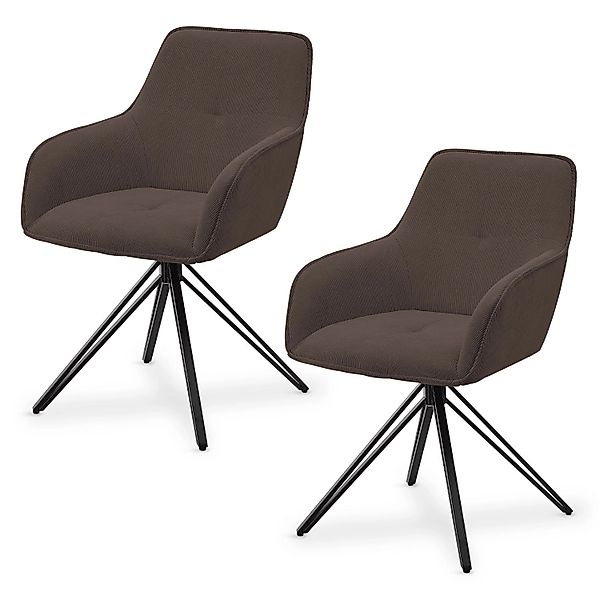 Juskys Drehstuhl Clyde mit Armlehne 2er Set Cord Braun günstig online kaufen
