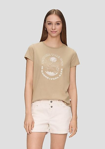 QS Kurzarmshirt Baumwoll-T-Shirt mit Frontprint und Rippblende günstig online kaufen