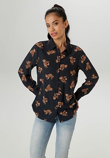 Aniston SELECTED Hemdbluse, mit trendigen Teddybärchen bedruckt - NEUE KOLL günstig online kaufen