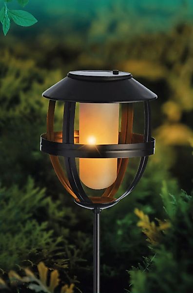 Solarleuchte Laterne Metall Schwarz Gartenstecker LED Fackel Flammeneffekt günstig online kaufen