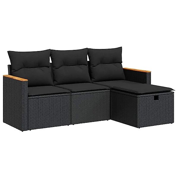 vidaXL 4-Tlg Garten-Sofagarnitur mit Kissen Schwarz Poly Rattan 3325891 günstig online kaufen