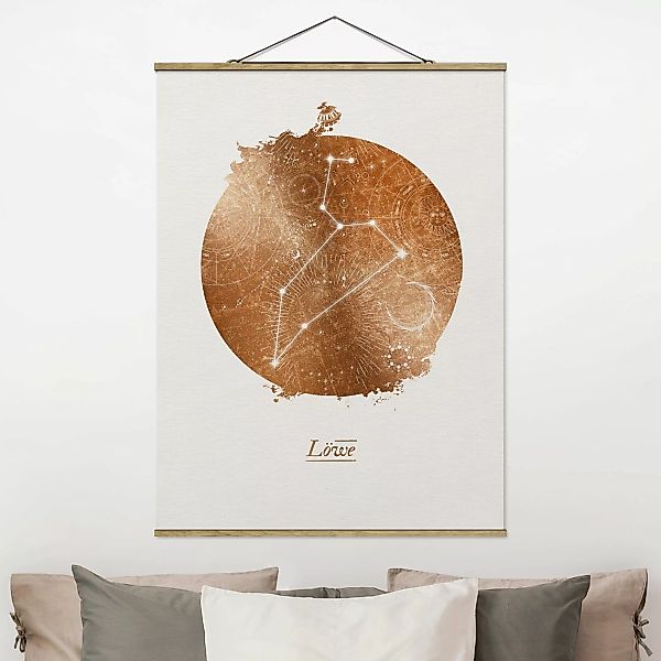 Stoffbild mit Posterleisten - Hochformat Sternzeichen Löwe Gold günstig online kaufen