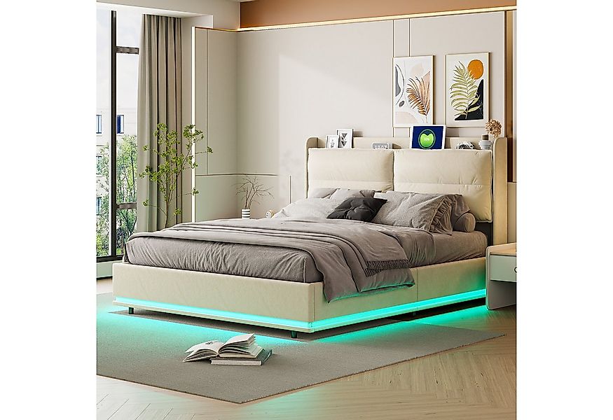 Furnishings Home Polsterbett Stauraumbett Doppelbett LED (Mit Drahtloses Au günstig online kaufen