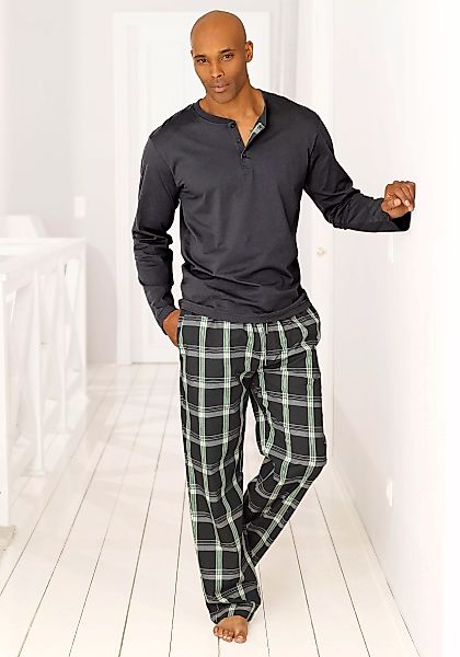 H.I.S Pyjama, (2 tlg., 1 Stück), Schlafanzug mit langer karierter Webhose günstig online kaufen