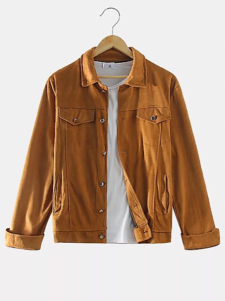 Herren Solid Color Multi Pockets Turn Down Kragen Langarm Casual Jacken günstig online kaufen