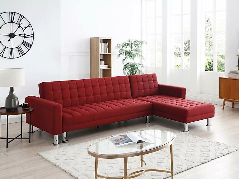 Ecksofa mit Schlaffunktion - Ecke wechselbar - Stoff - Rot - WILLIS II günstig online kaufen