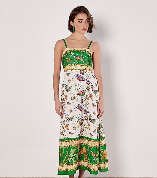 Apricot Druckkleid Midikleid mit Vögeln und Palmen mit Trägern günstig online kaufen