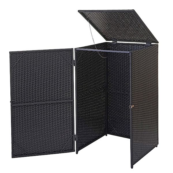 Proregal Mülltonnenverkleidung HxBxT 110x65x66 cm Poly-Rattan 120L Schwarz günstig online kaufen